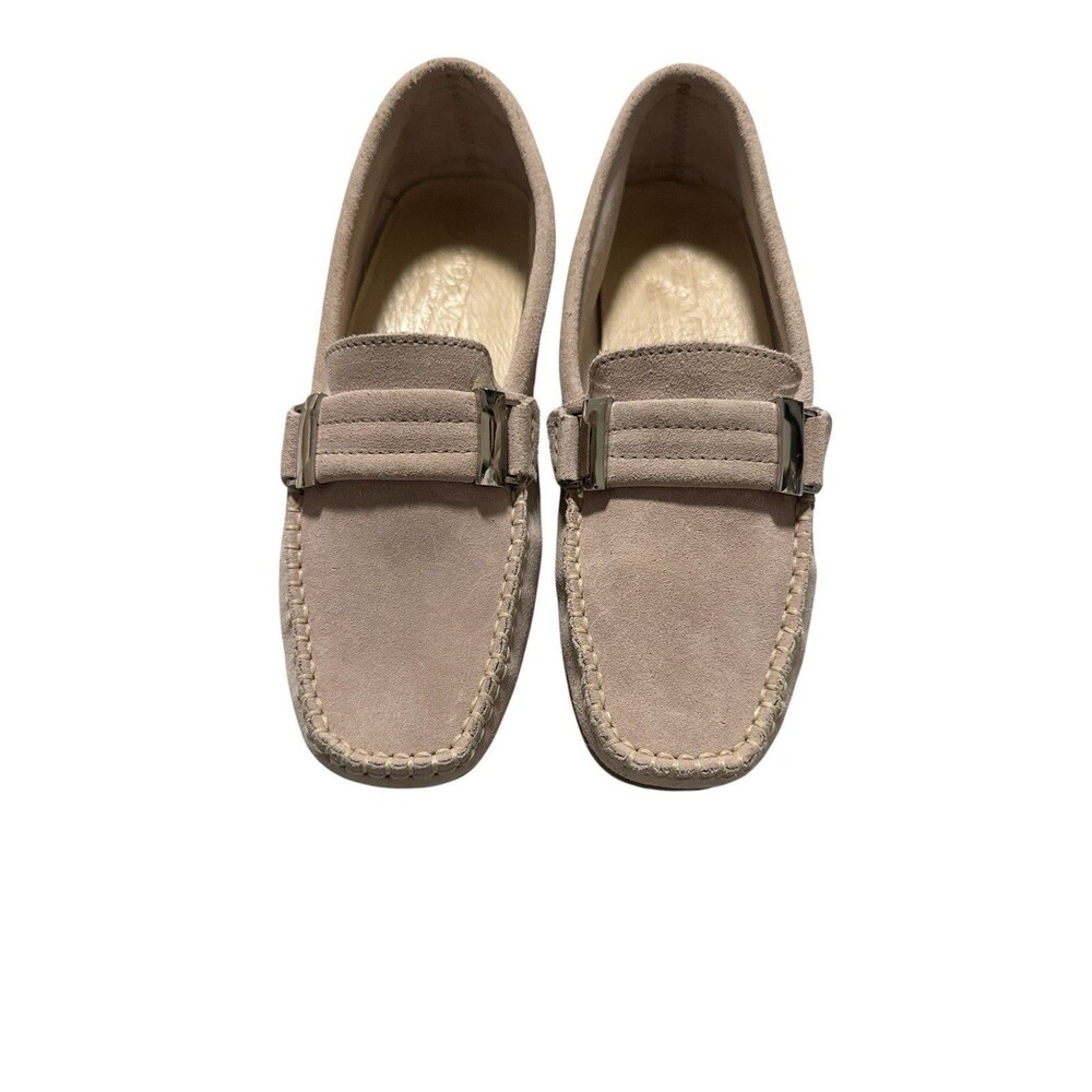 Piero Massetti Suede Driving Loafers Taupe Metal Bit Moc Toe EU 38 Casual Chic 7
